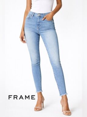 Frame Denim Light Wash High-Rise Cropped Skinny Jeans